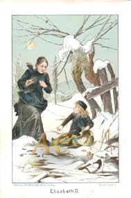 Findelkind im Schnee Original Chromolithographie 1892 Lithography