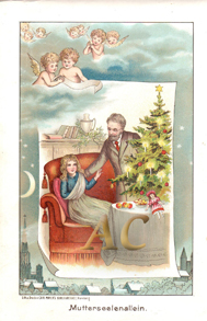 Mädchen am Christbaum Engel Weihnachten Original Chromolithographie 1892 Lithography