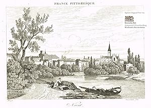 Bild des Verkufers fr Niort. Idyllische Ansicht der Stadt Niort mit Booten an den Ufern der Niortaise. Radierung von Couch und Desaulx nach Fleury 1835 zum Verkauf von historicArt Antiquariat & Kunsthandlung