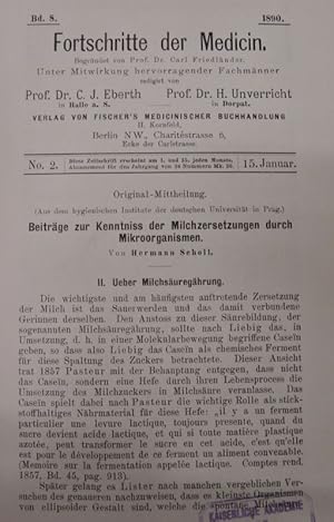 Imagen del vendedor de Beitrge zur Kenntniss der Milchzersetzungen durch Mikroorganismen, in: Fortschritte der Medicin [Medizin], Bd. 8, Nr. 2 (15. Jan. 1890). a la venta por Antiquariat Bookfarm