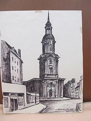 Bild des Verkufers fr Hoher barocker Kirchturm. Faserstiftzeichnung auf Papier, rechts unten mit *Kohlhoff (19)65 * signiert und datiert. zum Verkauf von Antiquariat Friederichsen