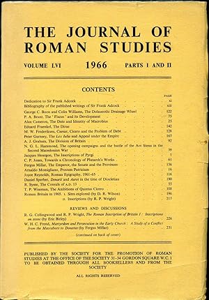 Image du vendeur pour The Journal of Roman Studies | Volume LVI (56) | 1966 | Parts I (1) and II (2) mis en vente par Little Stour Books PBFA Member