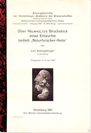 Bild des Verkufers fr ber Helmholtz s Bruchstck eines Entwurfs betitelt "Naturforscher-Rede" . zum Verkauf von Antiquariat Krikl