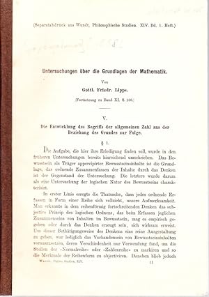 Untersuchungen über die Grundlagen der Mathematik. V. Die Entwicklung des Begriffs der allgemeine...