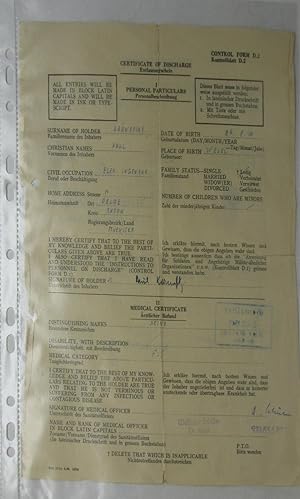 Certificate of discharge Oelde / Münster 03. August 1945,