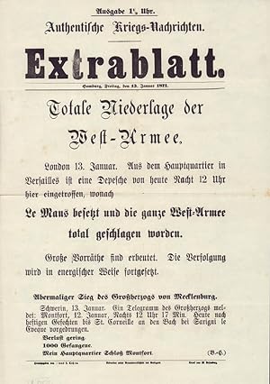 Extrablatt. Authentische Kriegs-Nachrichten. Ausgabe 1 1/2 Uhr. Hamburg, Freitag, den 13. Januar ...