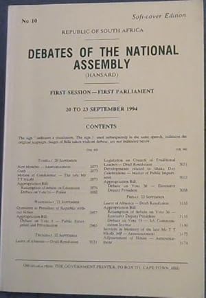 Republic of South Africa - Debates of the National Assembly : First Session - First Parliament : ...