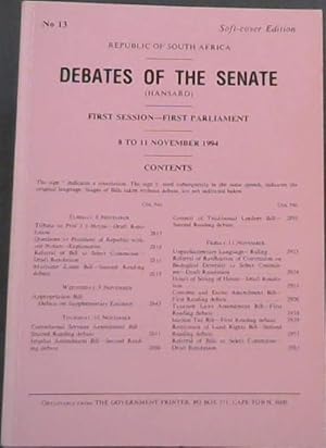 Republic of South Africa - Debates of the Senate - First Session-First Parliament : 8 to 11 Novem...