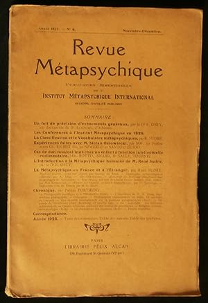 Bild des Verkufers fr REVUE METAPSYCHIQUE . zum Verkauf von Librairie Franck LAUNAI