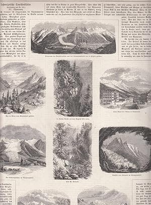 Schweizer Touristenblätter. Chamonix: 9 Abbildungen mit einem Artikel zum Thema auf zwei Seiten. ...