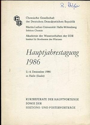 Bild des Verkufers fr Hauptjahrestagung 1986 2.-4. Dezember 1986 in Halle (Saale). Kurzreferate der Hauptvortrge sowie der Sektions- und Postervortrge. zum Verkauf von Antiquariat am Flughafen