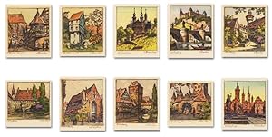 Image du vendeur pour Konvolut von 10 Miniaturen in Orig.-Farbradierung (4,5 x 4,5 cm) Alle Bltter eh. betitelt und SIGNIERT! 3 x Wrzburg; 3 x Rothenburg; 4 x Nrnberg. mis en vente par Klaus Schneborn