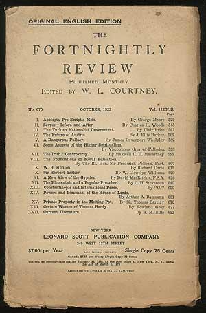 Bild des Verkufers fr The Fortnightly Review: October 1922, No. 670, Vol. 112 zum Verkauf von Between the Covers-Rare Books, Inc. ABAA