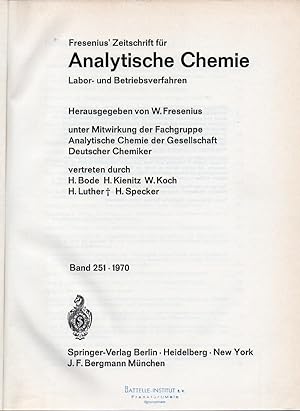 Imagen del vendedor de Fresenius' Zeitschrift fr Analytische Chemie 251.Band 1970 a la venta por Clivia Mueller
