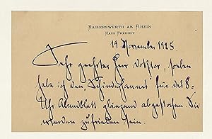 Bild des Verkufers fr Eigenh. Briefkarte mit U. zum Verkauf von Eberhard Kstler Autographen&Bcher oHG