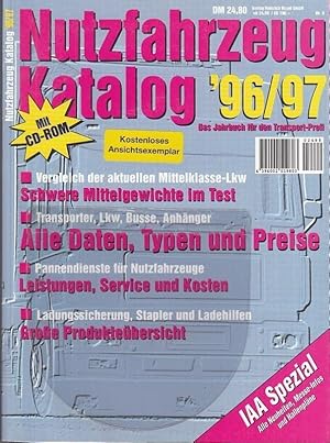 Seller image for Nutzfahrzeug - Katalog 1996 / 1997. Das Jahrbuch fr den Transport-Profi. Vergleich der aktuellen Mittelklasse-Lkw. Schwere Mittelgewichte im Test. Transporter, Lkw, Busse, Anhnger. Alle Daten, Typen und Preise. Pannendienst fr Nutzfahrzeuge. Leistungen, Service und Kosten. Ladungssicherung, Stapler und Ladehilfen. Groe Produktebersicht. City-Lieferwagen, Lkw, Transporter, Anhnger und Aufbauten. Produktionsinfos . Rechtstips, Kosten. Groer IAA-Sonderteil. Alle Highlights der Messe. for sale by Antiquariat Carl Wegner