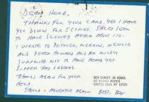 Autographed handwritten postcard addressed to Herb Yellin of the Lord John Press.