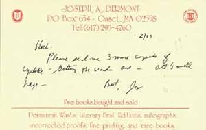 Note addressed to Herb Yellin of the Lord John Press, from Joseph A. Dermont, book publisher.