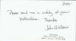 Postcard addressed to Lord John Press, from John Williams.