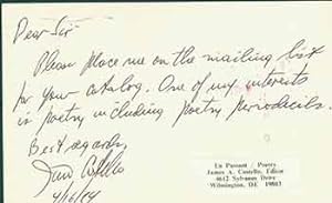 Postcard addressed to Herb Yellin of the Lord John Press, from James A. Costello.
