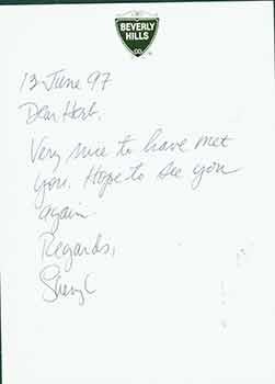 Note card addressed to Herb Yellin of the Lord John Press, signed ?Sheryl.?