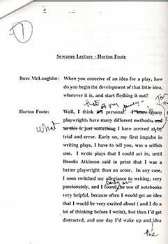 Annotated and signed Lecture on Play Writing at the Sewanee Writer's Conference, July 29, 1996