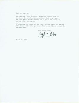 Imagen del vendedor de Typed letter signed, Virgil C. Lutes to Herb Yellin, March 22, 1982. a la venta por Wittenborn Art Books