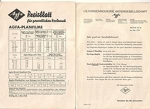 Geschäftsbrief/Faltblatt der I.G. Farbenindustrie Aktiengesellschaft Agfa. Datiert Mai 1937 und M...