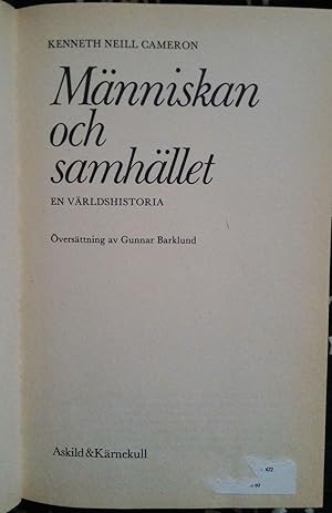 Bild des Verkufers fr Mnniskan och samhllet. En Vrldshistoria. Oversttning av Gunnar Barklund zum Verkauf von Klaus Kreitling