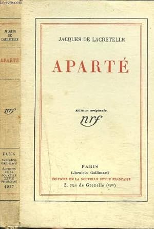 Image du vendeur pour APARTE mis en vente par Le-Livre