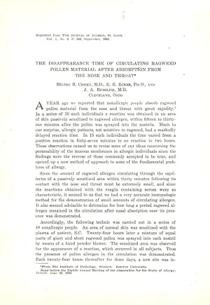 Bild des Verkufers fr Disappearance Time of Circulating Ragweed Pollen Material After Adsorption from the Nose and Throat zum Verkauf von Book Booth