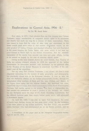 Explorations in Central Asia, 1906-1908. [On title: Separat-Abdruck aus den "Földrajzi Közleménye...