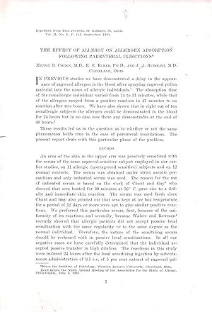 Bild des Verkufers fr Effect of Allergy on Allergen Absorption Following Parenteral Injections zum Verkauf von Book Booth