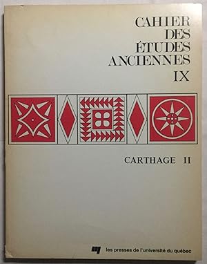 Seller image for Carthage II. Cahiers des tudes anciennes, T. IX for sale by Meretseger Books