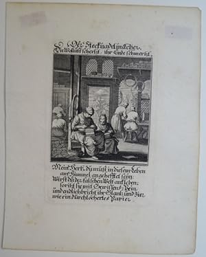 Der Stecknadelmacher. Kupferstich aus Christoph Weigels Ständebuch von 1711. Mit gestochenem Tite...