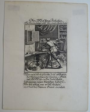 Der Messing Schaber. Kupferstich aus Christoph Weigels Ständebuch von 1711. Mit gestochenem Titel...