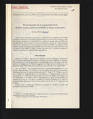 Immagine del venditore per Biostratigraphie de la transgression de la Molasse marine suprieure (OMM) en Suisse occidentale. Eclogae geol. Helv., Vol. 76/3, Pages 729-732, Ble, novembre 1983. venduto da Antiquariat Bookfarm