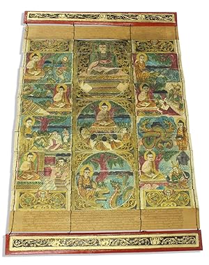 Burmese Buddhist manuscript, illustrated palm leaf, Profusely Illustrated, 49cm