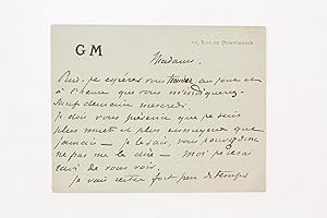 Carte-lettre autographe signée à la Comtesse Potocka : «Je dois vous prévenir que je suis plus mu...