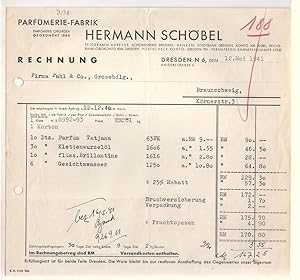 Rechnung Hermann Schöbel Parfümerie-Fabrik Parfümerie Orchidea Dresden 1941