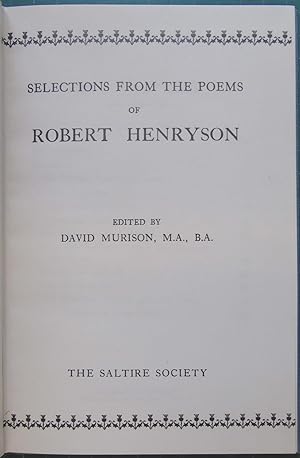 Bild des Verkufers fr Selections from the Poems of Robert Henryson : The Saltire Classics zum Verkauf von Hanselled Books