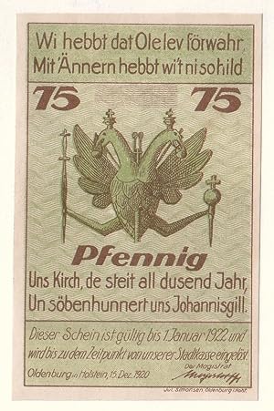 75 Pfennig Stadt Oldenburg in Holstein - W. Johannsen - Notgeld