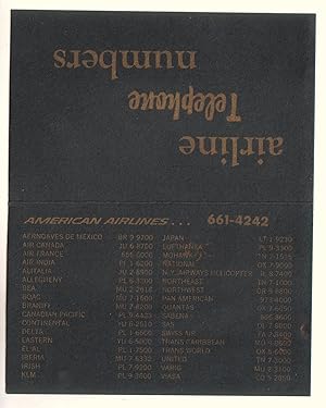 Faltkarte airline Telephone numbers - umseitig die entsprechenden Nummern, u.a. American Airlines...