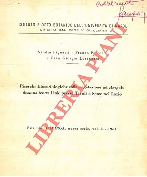 Bild des Verkufers fr Ricerche fitosociologiche sulla vegetazione ad Ampelodesmos tenax Link presso Tivoli e Sezze nel Lazio. zum Verkauf von Libreria Piani