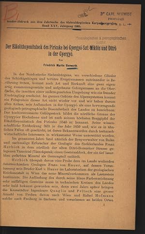 Image du vendeur pour Der Elolithsyenitstock des Piricske bei Gyergyo-Szt.-Miklos und Ditro in der Gyergyo. Sonder-Abdruck aus dem Jahrbuche des Siebenburgischen Karpathenveriens. Band XXV mis en vente par Antiquariat Bookfarm