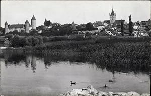 Ansichtskarte / Postkarte Estavayer le Lac Kt. Freiburg Schweiz, Blick vom See zur Ortschaft, Ent...