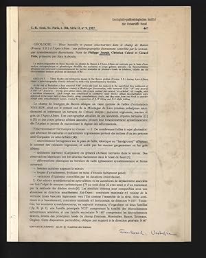 Bild des Verkufers fr GEOLOGIE. Blocs bascules et passes sous-marines dans le champ de Banon (France, S.E.) e l'Apto-Albien : une paleotopographie directement controlee par la tectonique synsedimentaire decrochante. C. R. Acad. sc. Paris, t. 304, Srie II, no 9. zum Verkauf von Antiquariat Bookfarm