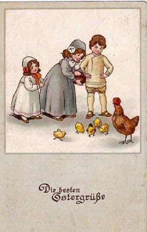 Die besten Ostergrüße. Farbige Postkarte. Abgestempelt Dresden 11.04.1925.