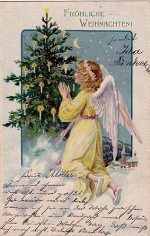 Fröhliche Weihnachten ! Postkarte in farbiger Lithographie. Abgestempelt Altona (Elbe) 24.12.1903.