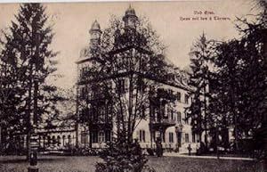 Haus mit den 4 Türmen. Ansichtskarte in Lichtdruck. Abgestempelt Bad Ems 09.07.1914.